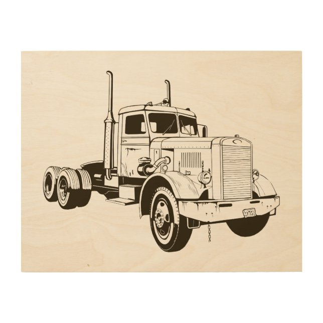 graphic illustration of old truck on wood wall art (Front)