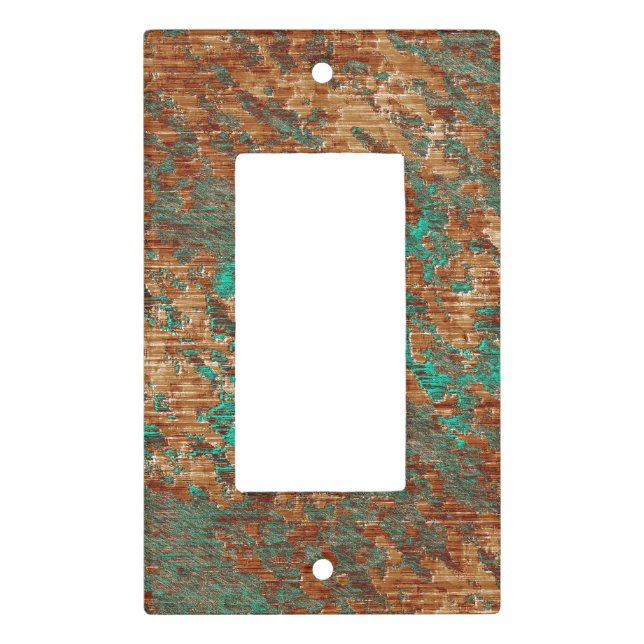 Graphic Lined Turquoise and Copper Plaster Pattern Light Switch Cover (Front)