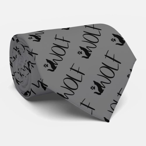 Graphic Logo of Howling Wolf Text   Neck Tie