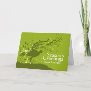 Graphic lyrebird green Australian Christmas card