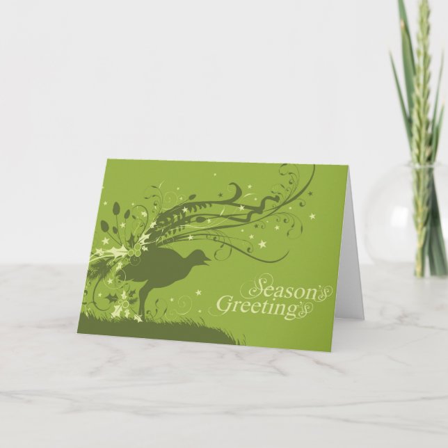Graphic lyrebird green Christmas card (Front)