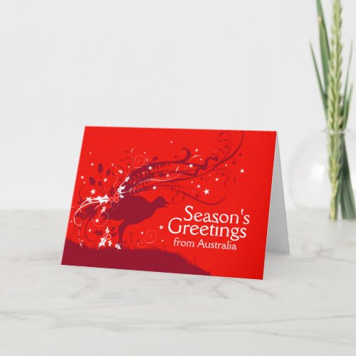 Graphic lyrebird red Australian Christmas card