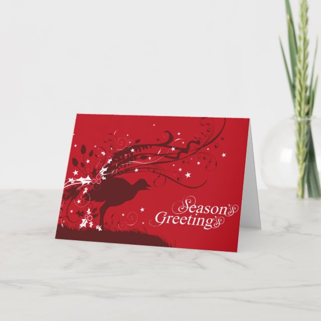 Graphic lyrebird red Christmas card (Front)