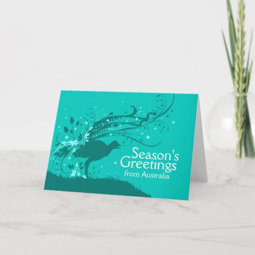 Graphic lyrebird teal Australian Christmas card