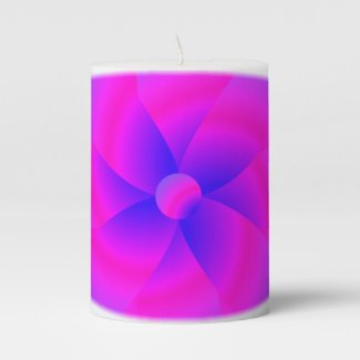 Graphic Magenta and Blue Floral Pillar Candle