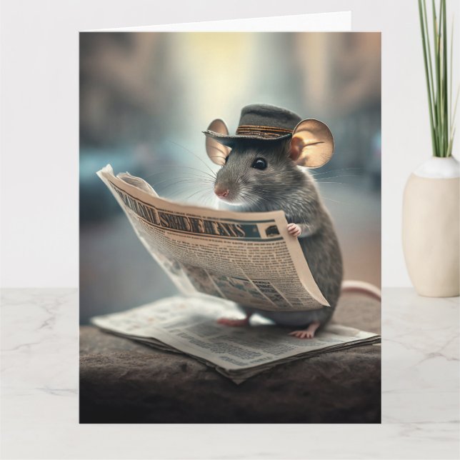 Graphic map of a mouse reading the newspaper card (Front)
