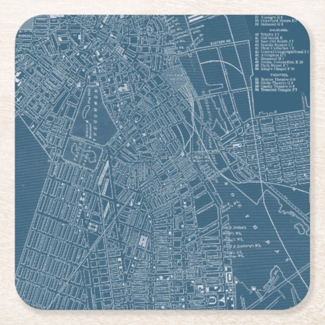 Graphic Map of Boston Square Paper Coaster (Front)