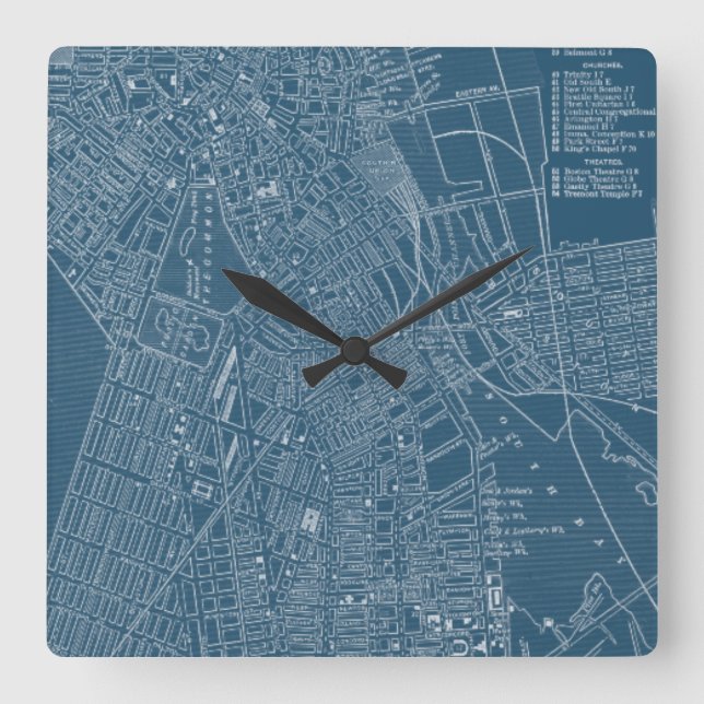 Graphic Map of Boston Square Wall Clock (Front)