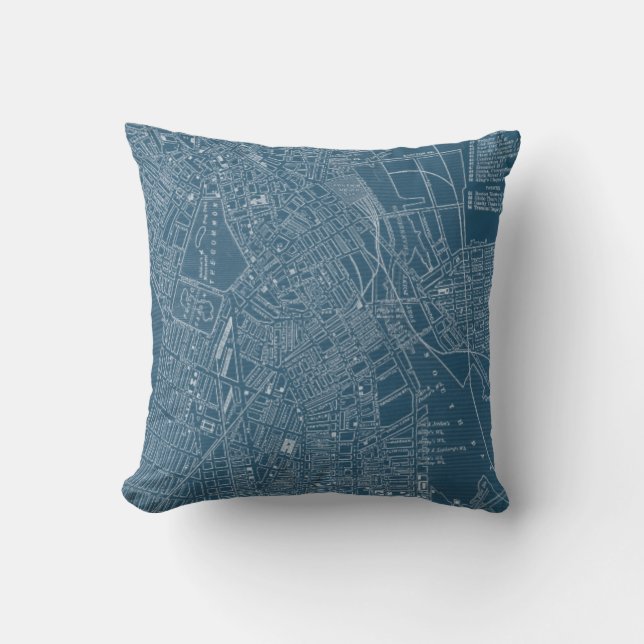 Graphic Map of Boston Throw Pillow (Front)