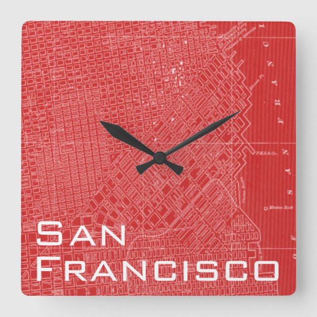Graphic Map of San Francisco Square Wall Clock (Front)