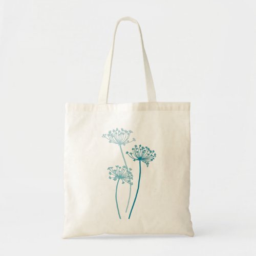 Graphic modern flower cows parsley teal bag
