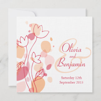 Graphic modern flower petals red wedding invite