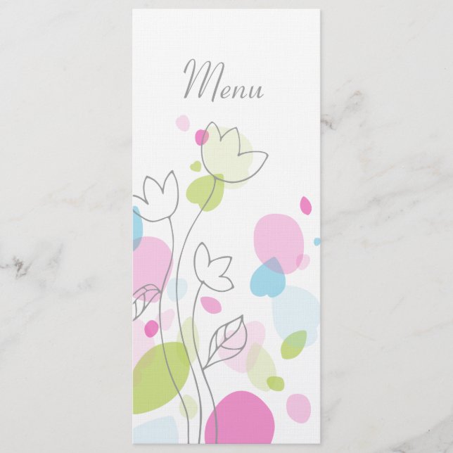 Graphic modern flower petals wedding dinner menu (Front)