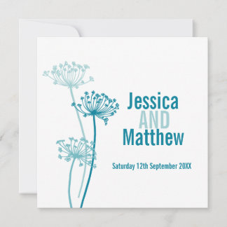 Graphic modern flower square teal wedding invite