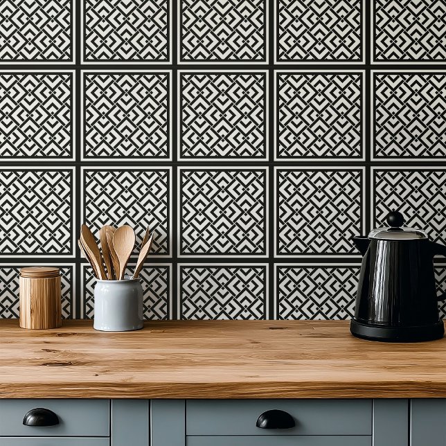 Graphic monochrome Art deco black and white  Ceramic Tile (Creator Uploaded)