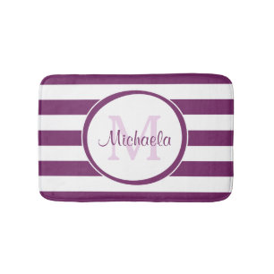 Graphic Monogram With Fat Purple Stripes and Name Bathroom Mat