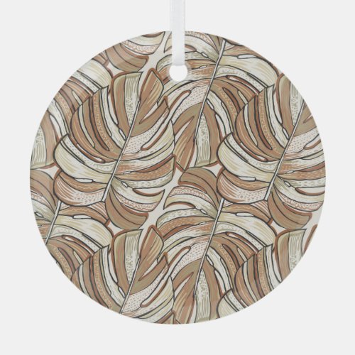 Graphic Monstera Leaves Tropical Design Glass Ornament