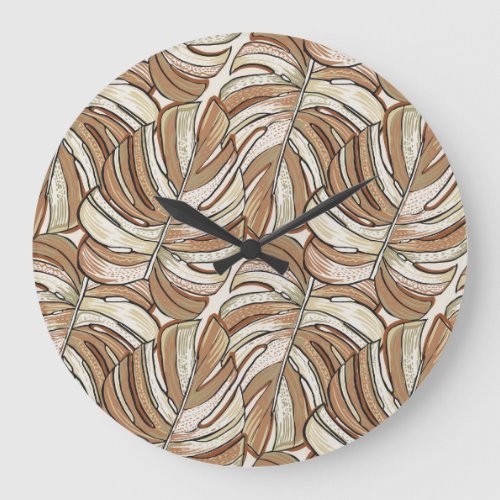 Graphic Monstera Leaves Tropical Design Large Clock