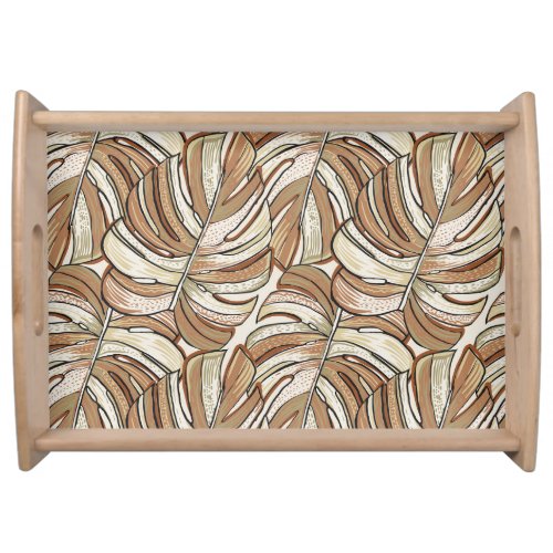 Graphic Monstera Leaves Tropical Design Serving Tray