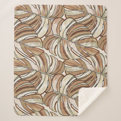 Graphic Monstera Leaves Tropical Design Sherpa Blanket
