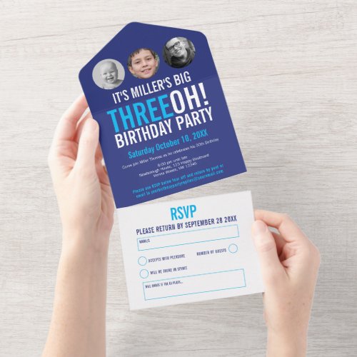 Graphic navy sky blue 30th Birthday party photo Al All In One Invitation