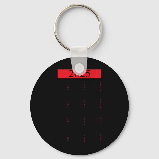 Graphic New Year 2025 Calendar With Holidays In Re Keychain (Front)