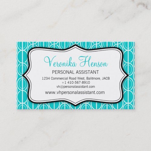 Graphic ovals aqua, black &amp; white business card