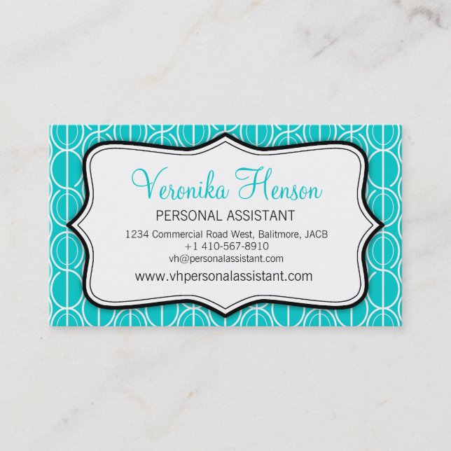 Graphic ovals aqua, black & white business card (Front)