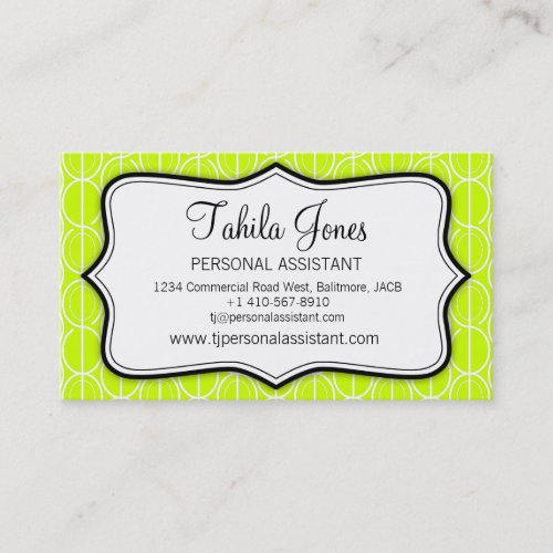 Graphic ovals lime black  white business card