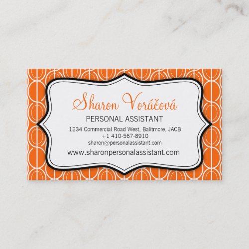 Graphic ovals orange black  white business card
