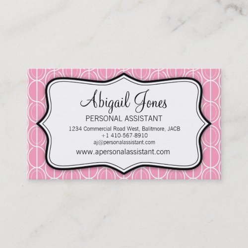 Graphic ovals pink black  white business card