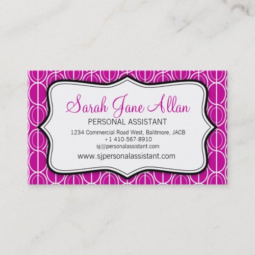 Graphic ovals pink black  white business card