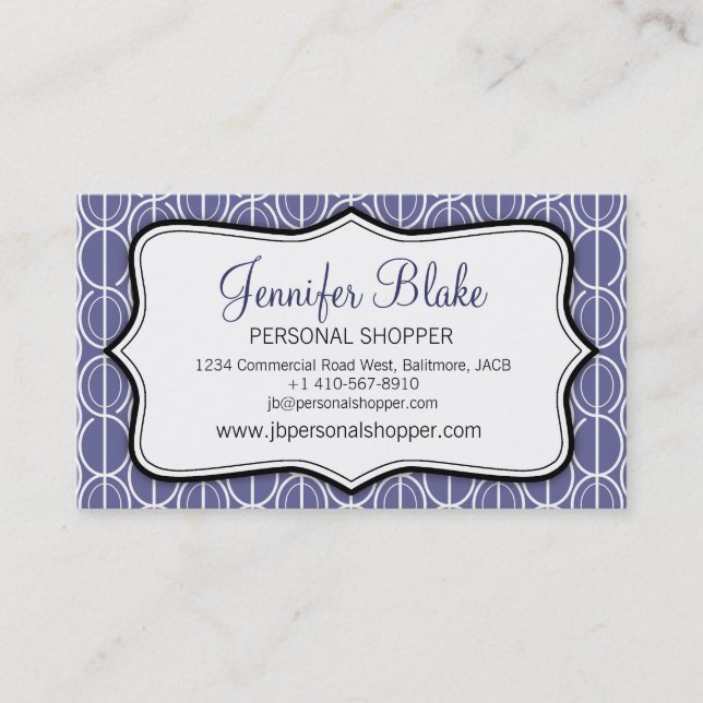 Graphic ovals purple black & white business card (Front)