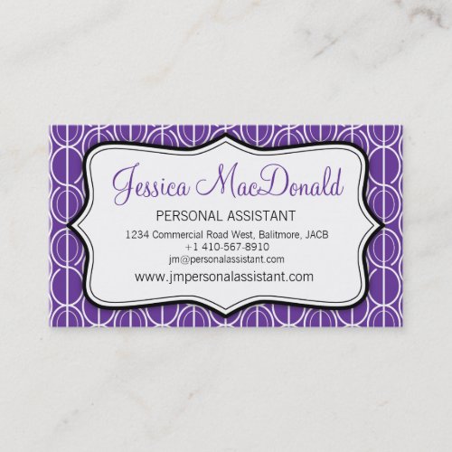 Graphic ovals purple black  white business card