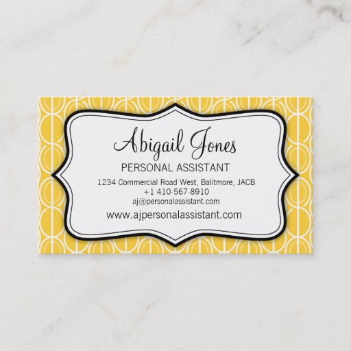 Customizable Graphic ovals yellow, black & white business card