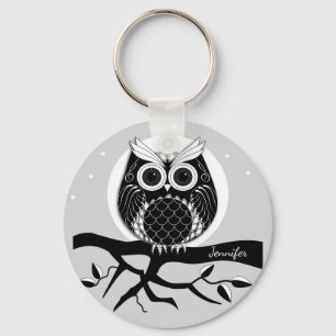 Graphic owl with elegant patterns and Name Keychain
