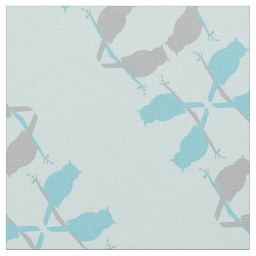 graphic owls outline repeat teal gray pattern fabric