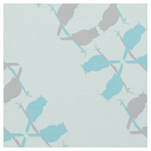 graphic owls outline repeat teal gray pattern fabric