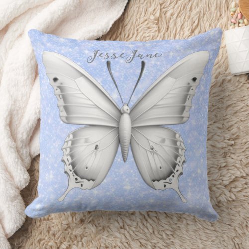 Graphic Pale Blue Watercolor Butterfly Throw Pillow