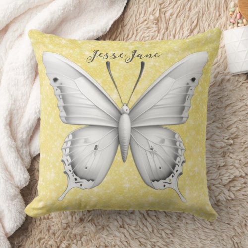Graphic Pale Yellow Watercolor Butterfly Throw Pillow