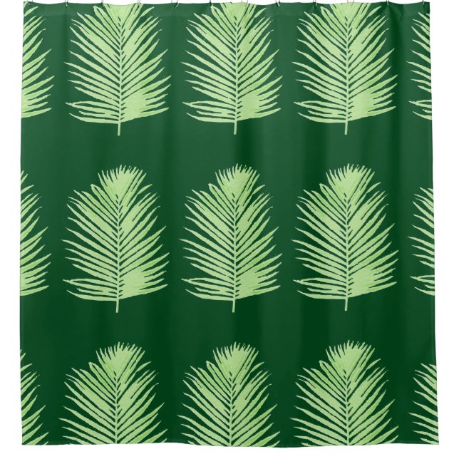 graphic palm tree leaves green shower curtain (Front)