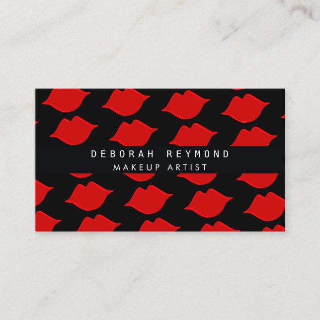 graphic pattern of red lips beauty makeup business card (Front)