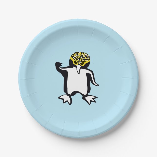 Graphic - PENGUIN - Animal lover - Blue Paper Plates (Front)