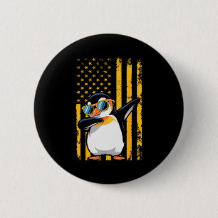 Graphic Penguin Retro American Flag Funny Penguin Button