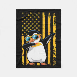 Graphic Penguin Retro American Flag Funny Penguin Fleece Blanket