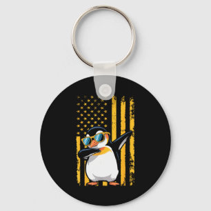 Graphic Penguin Retro American Flag Funny Penguin Keychain