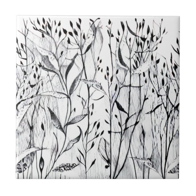 Graphic picture of plants ceramic tile (Front)