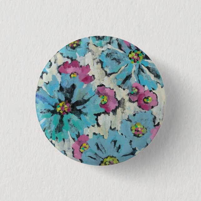 Graphic Pink and Blue Floral Button (Front)