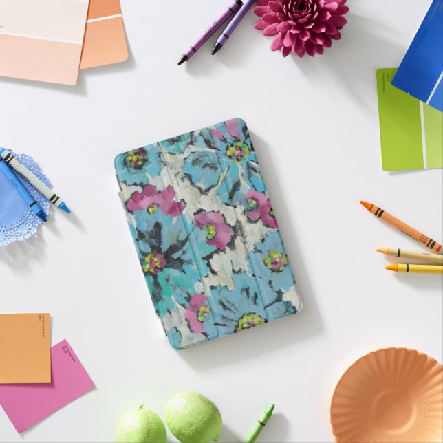 Graphic Pink and Blue Floral iPad Mini Cover (In Situ)