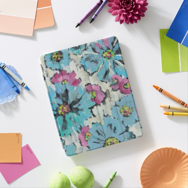 Graphic Pink and Blue Floral iPad Smart Cover (In Situ)